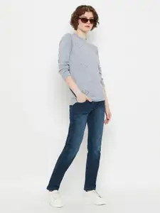 KASMA Open Knit Self Design Woollen Pullover