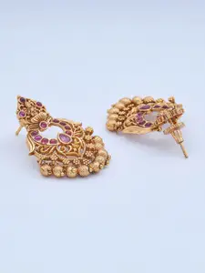 Kushal's Fashion Jewellery Contemporary Ruby Gold-Plated  Drop Earrings