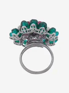 Kushal's Fashion Jewellery Rhodium-Plated Zircon-Studded Finger Ring
