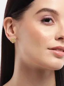 Zavya Floral Gold-Plated 925 Sterling Silver CZ Studded Stud Earrings
