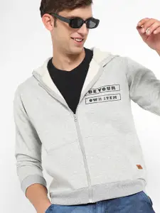 Campus Sutra Typography Printed Hooded Cotton Pullover Sweatshirt