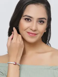 ZENEME Rhodium-Plated Brass American Diamond-Studded Bangle-Style Bracelet