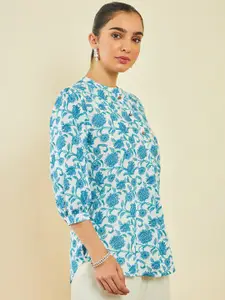 Soch Floral Printed Mandarin Collar Pure Cotton Straight Kurti