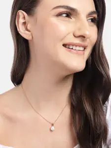 Zavya 925 Pure Sterling Silver Rose Gold-Plated Pearls-studded Pendant with Chain