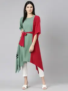 Neerus Colourblocked Round Neck Flared Sleeve A-Line Kurta