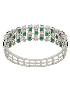 Bhana Fashion Women Brass American Diamond Silver-Plated Bangle-Style Bracelet