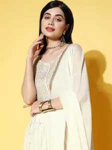 Ishin Embellished Sequined Detail Maxi Ethnic Dresses With Dupatta