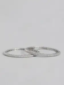Peora Women Set of 2 Silver-Plated CZ Studded Bangles