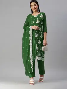 MANVAA Green & White Embroidered Unstitched Dress Material