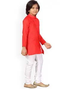 BAESD Boys Band Collar Pure Cotton Straight Kurta With Churidar