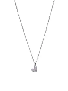 Crunchy Fashion Rhodium Plated Sterling Silver Crystals Studded Heart Pendant Chain
