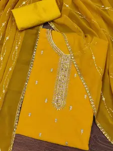 KALINI Ethnic Motifs Embroidered Sequinned Silk Georgette Unstitched Dress Material