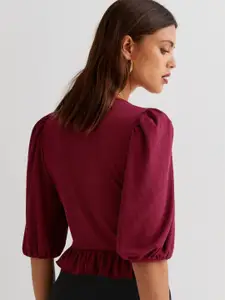 SIGHTBOMB Ruched Puff Sleeves Cotton Crop Top