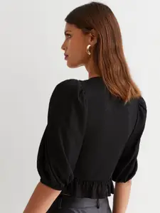 SIGHTBOMB Ruched Puff Sleeves Cotton Crop Top