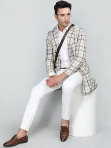 Dlanxa Checked Notched Lapel Long Sleeves Longline Tweed Over Coat