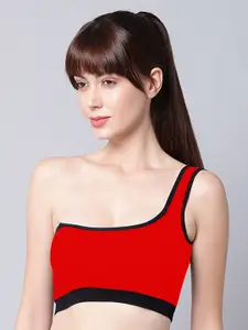 PIBU Pack Of 2 One Shoulder Non Padded Cotton Workout Bra Wih 360 Degree Support