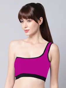 PIBU One Shoulder Non Padded Full Coverage Cotton Workout Bra Wih 360 Degree Support