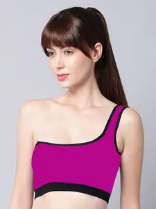 PIBU Pack Of 2 One Shoulder Non Padded Cotton Workout Bra Wih 360 Degree Support