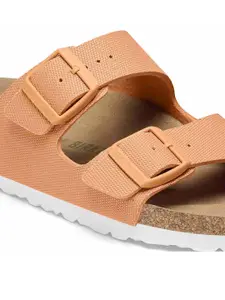 Birkenstock Arizona Vegan Vegan Canvas Papaya Narrow Width Textile Two-Strap Sandals