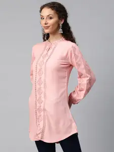 Readiprint Geometric Embroidered Shirt Style Kurti