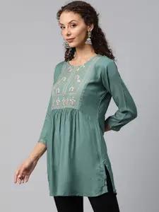Readiprint Floral Embroidered Pleated Kurti