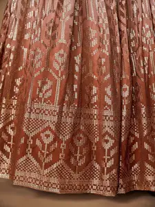 Fusionic Brown & Beige Embellished Sequinned Ready to Wear Lehenga & Blouse With Dupatta