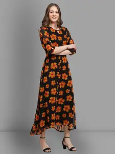 Fabflee Floral Print Georgette Maxi Dress
