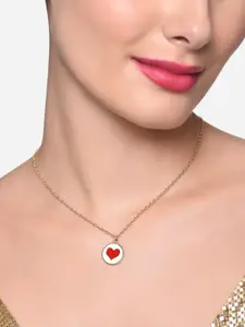 Zaveri Pearls Gold Plated Enamelled Heart Design Pendant with Chain
