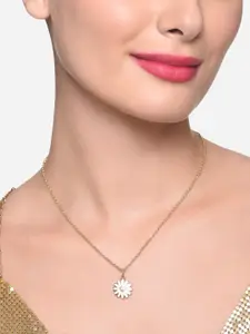 Zaveri Pearls Gold-Plated Enamel Flower Pendant & Chain