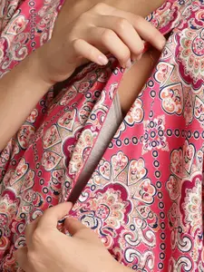 Secret Wish Ethnic Motifs Printed V-Neck Pure Cotton Maternity Maxi Kaftan Nightdress