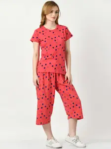 BAESD Printed Cotton T-Shirt & Capri Night Suit Set