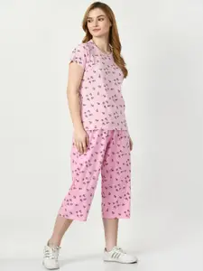 BAESD Printed Cotton T-Shirt & Capri Night Suit Set
