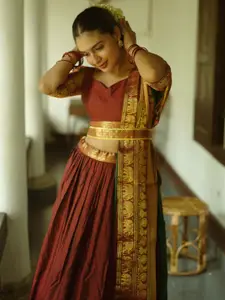 LOOKNBOOK ART Semi-Stitched Cotton Lehenga & Unstitched Blouse With Dupatta