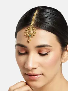 ATIBELLE Gold-Plated Kundan Studded Maang Tikka & Earring Set