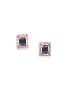 Estele Rose Gold Plated CZ Square Designer Pendant Set with Blue Crystals