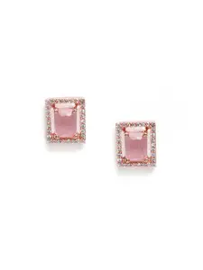 Estele Rose Plated CZ Attractive Square Shaped Pendant Set with Mint Pink Stones for Women