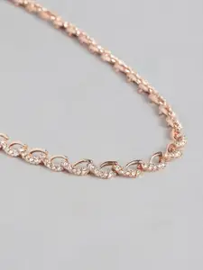 Estele Rose Gold Plated Sparkling Necklace Set with Crystals