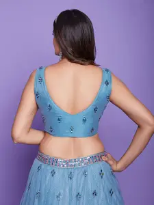 ODETTE Embroidered Mirror Work Ready to Wear Lehenga & Blouse With Dupatta