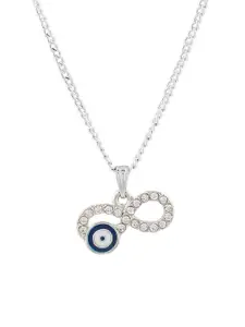 Estele Rhodium-Plated Stone-Studded Pendant With Chain