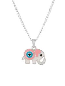 Estele Rhodium-Plated Elephant Shaped Pendant With Chain