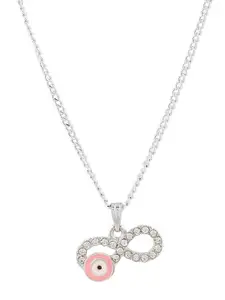 Estele Rhodium-Plated Stone-Studded Pendant With Chain