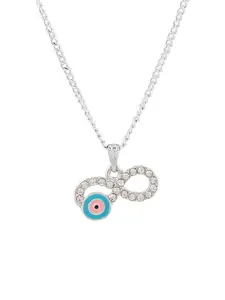 Estele Rhodium-Plated Stone-Studded Pendant With Chain