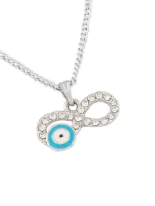 Estele Rhodium-Plated Stone-Studded Pendant With Chain