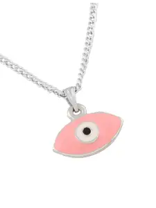 Estele Rhodium-Plated Textured Pendant With Chain