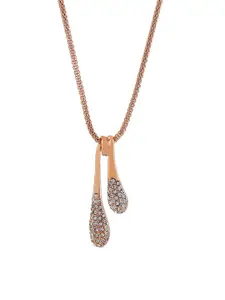 Estele Rose Gold-Plated Stone-Studded Pendant With Chain
