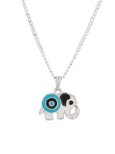 Estele Rhodium-Plated Textured Pendant With Chain