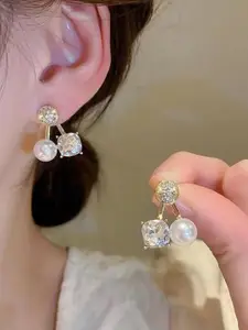 Jewels Galaxy Gold-Plated Contemporary Double Sided Studs Earrings