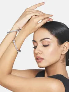 ATIBELLE Silver-Plated Floral Shaped Bangles & Chandbali Earrings Jewellery Set