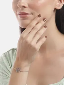 Carlton London 925 Sterling Silver Rhodium Plated Floral Stylish Adjustable Charm Bracelet