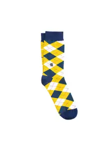 SockSoho Men Checked Cotton Calf-Length Socks